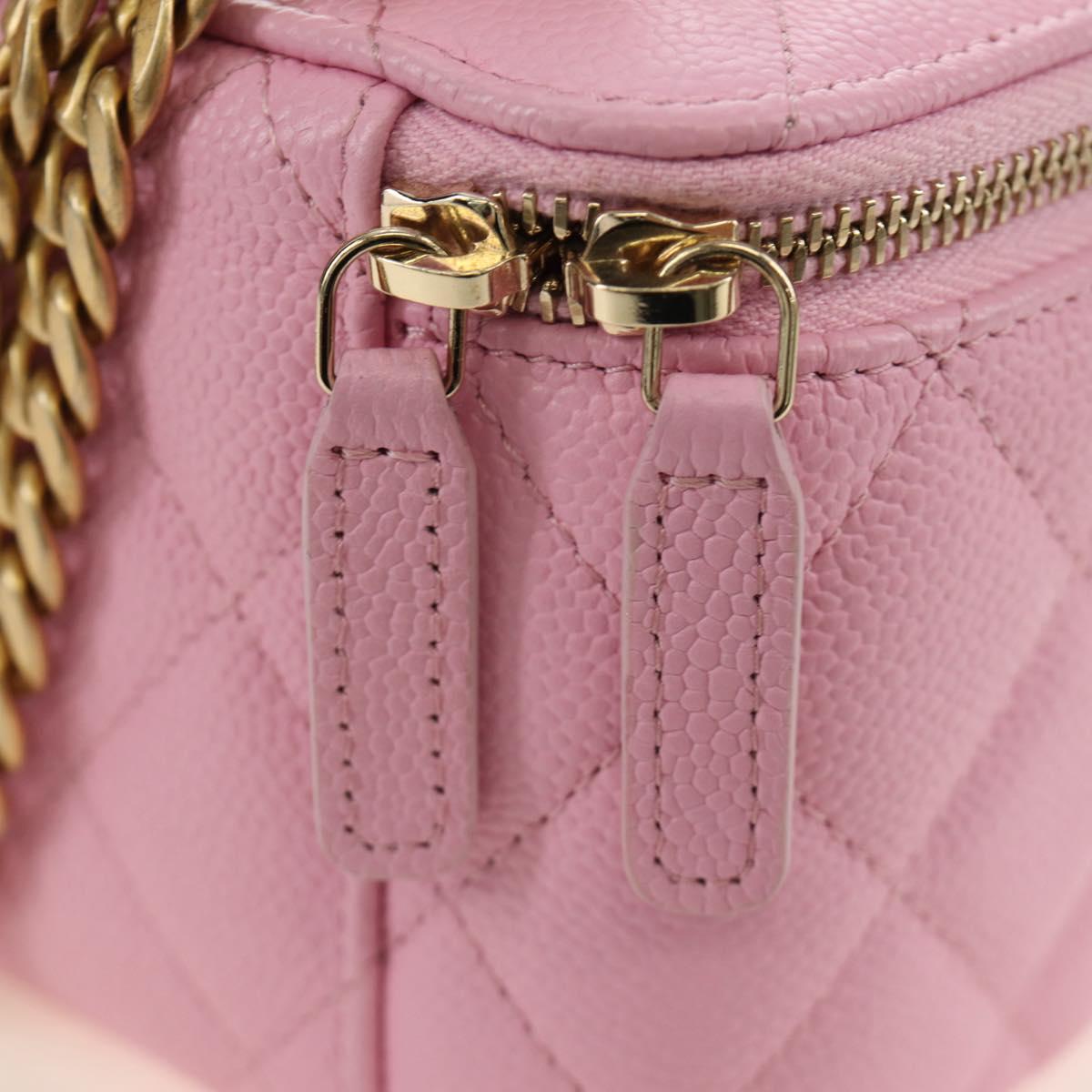 CHANEL Vanity Chain Shoulder Bag Caviar Skin Pink Gold CC Auth hk3887SAM