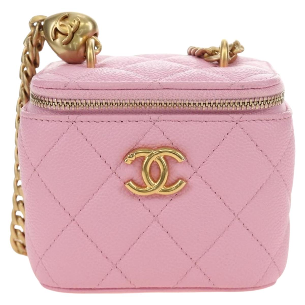 CHANEL Vanity Chain Shoulder Bag Caviar Skin Pink Gold CC Auth hk3887SAM