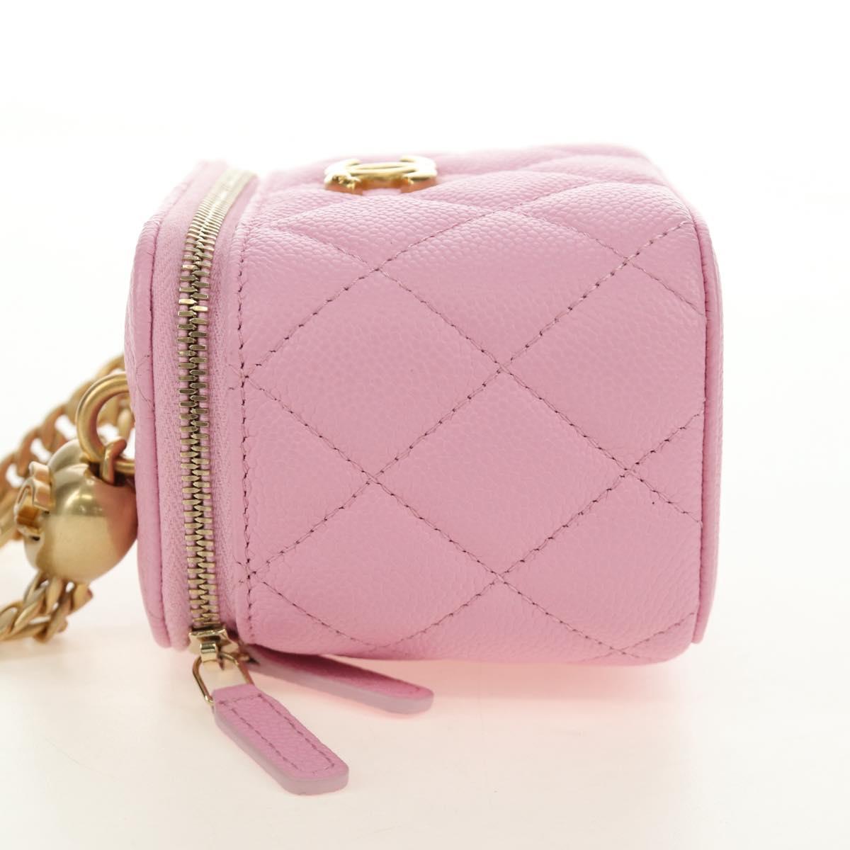 CHANEL Vanity Chain Shoulder Bag Caviar Skin Pink Gold CC Auth hk3887SAM
