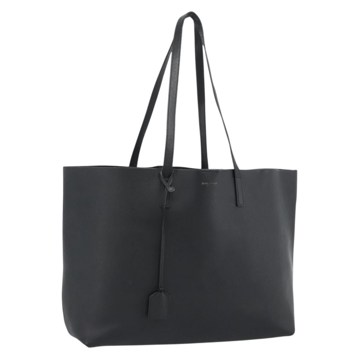 SAINT LAURENT Large Shopping Tote Bag Leather Black Gold Auth hk3891