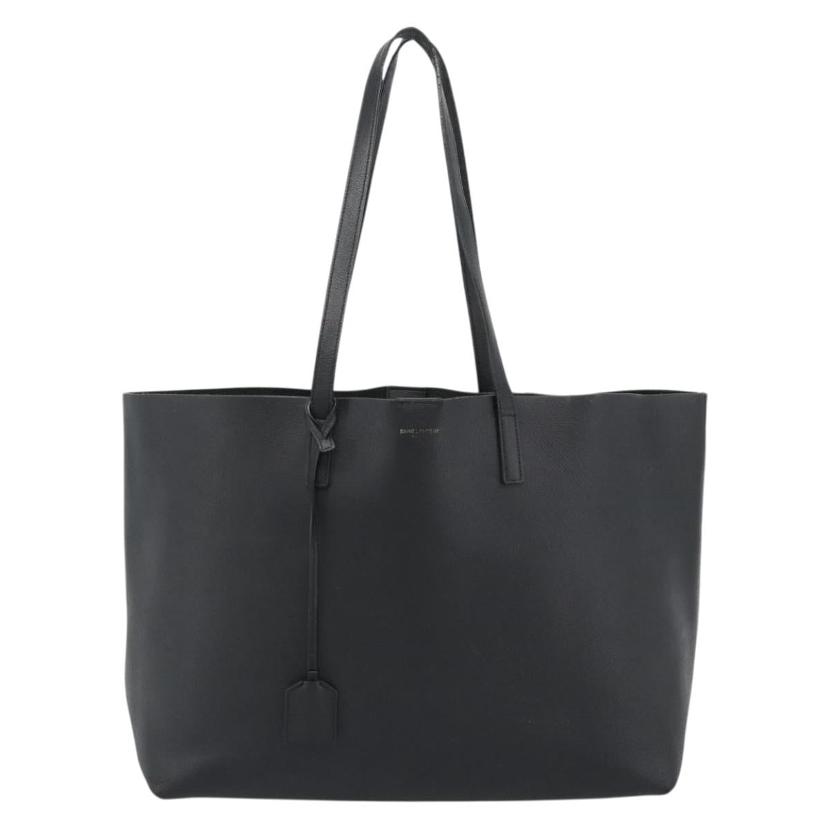 SAINT LAURENT Large Shopping Tote Bag Leather Black Gold Auth hk3891