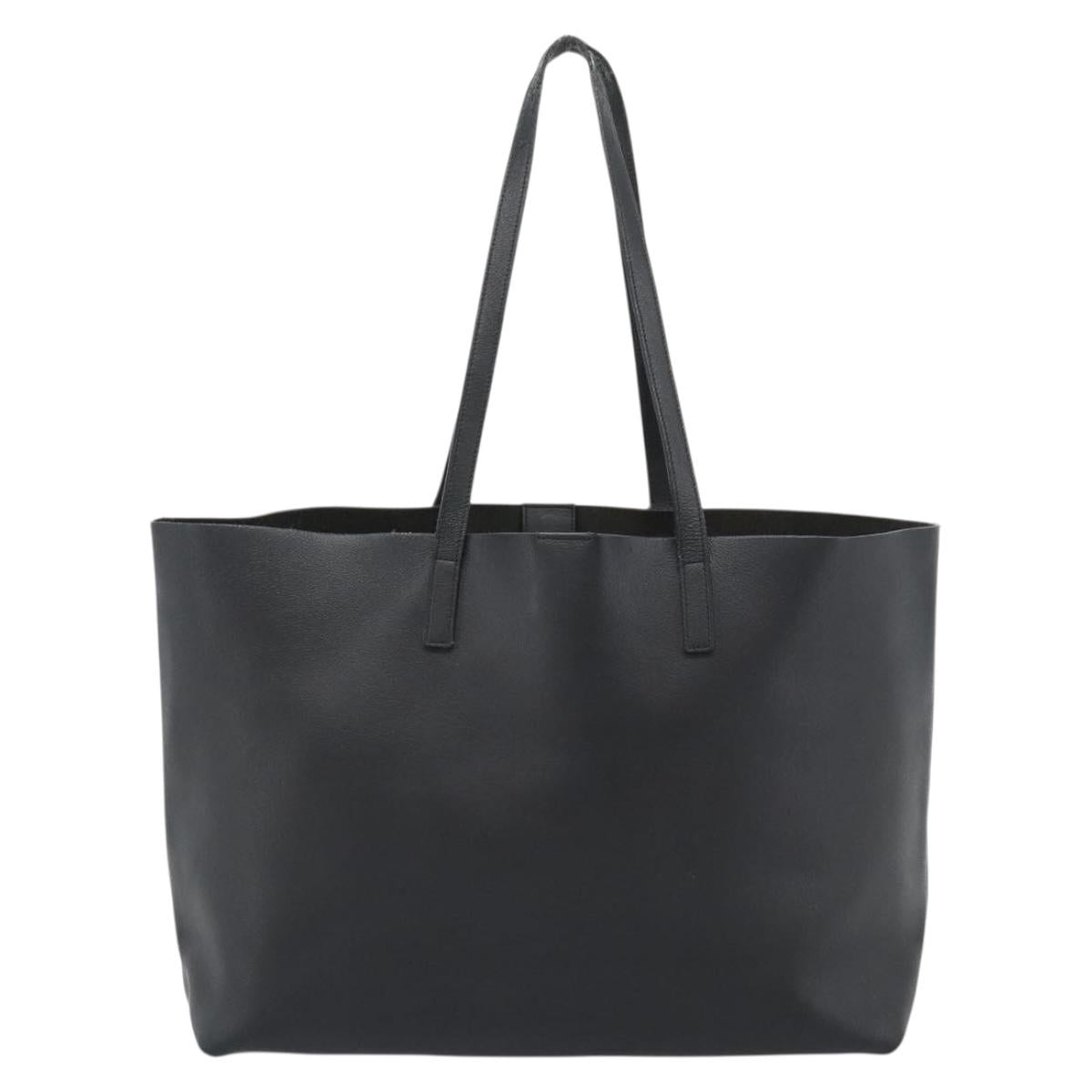 SAINT LAURENT Large Shopping Tote Bag Leather Black Gold Auth hk3891