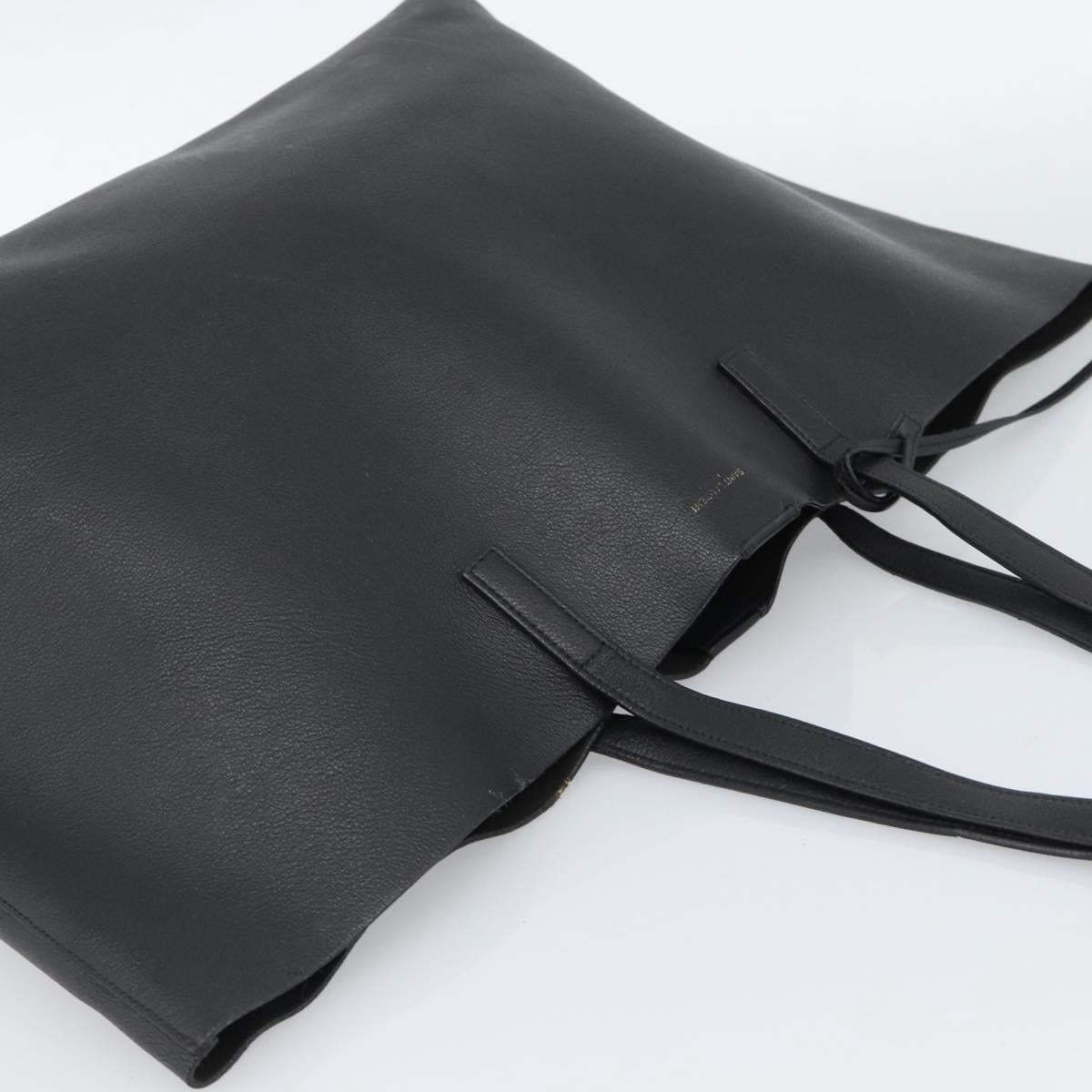 SAINT LAURENT Large Shopping Tote Bag Leather Black Gold Auth hk3891