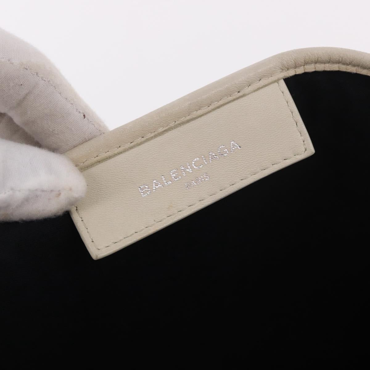 BALENCIAGA Navy Cabas M Hand Bag Leather White Silver 339936 Auth hk3892