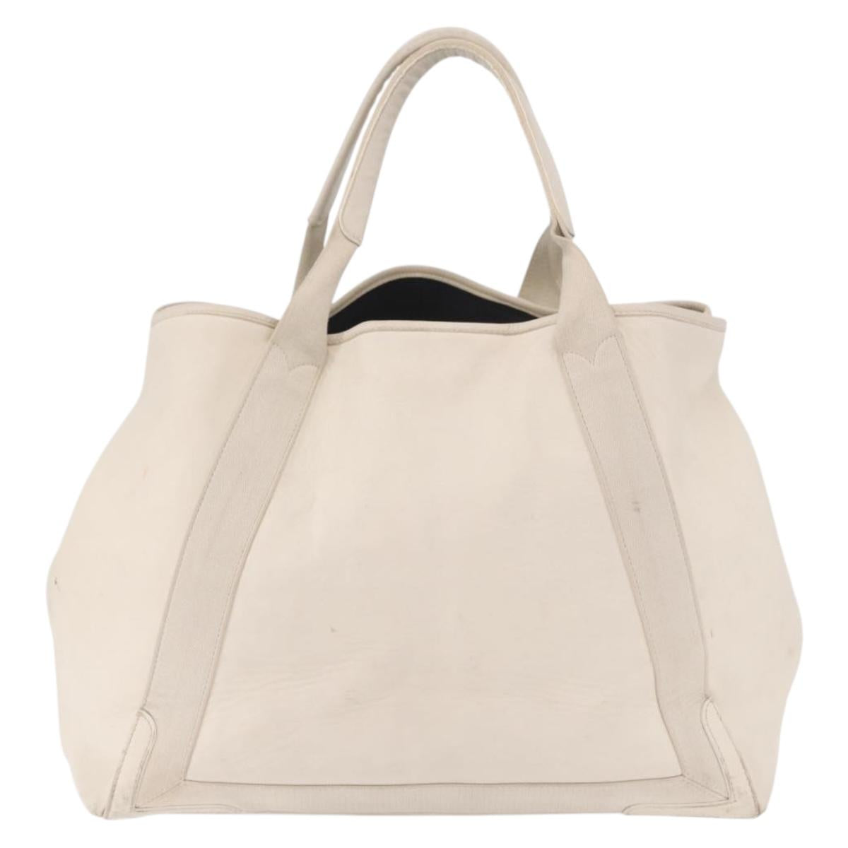 BALENCIAGA Navy Cabas M Hand Bag Leather White Silver 339936 Auth hk3892