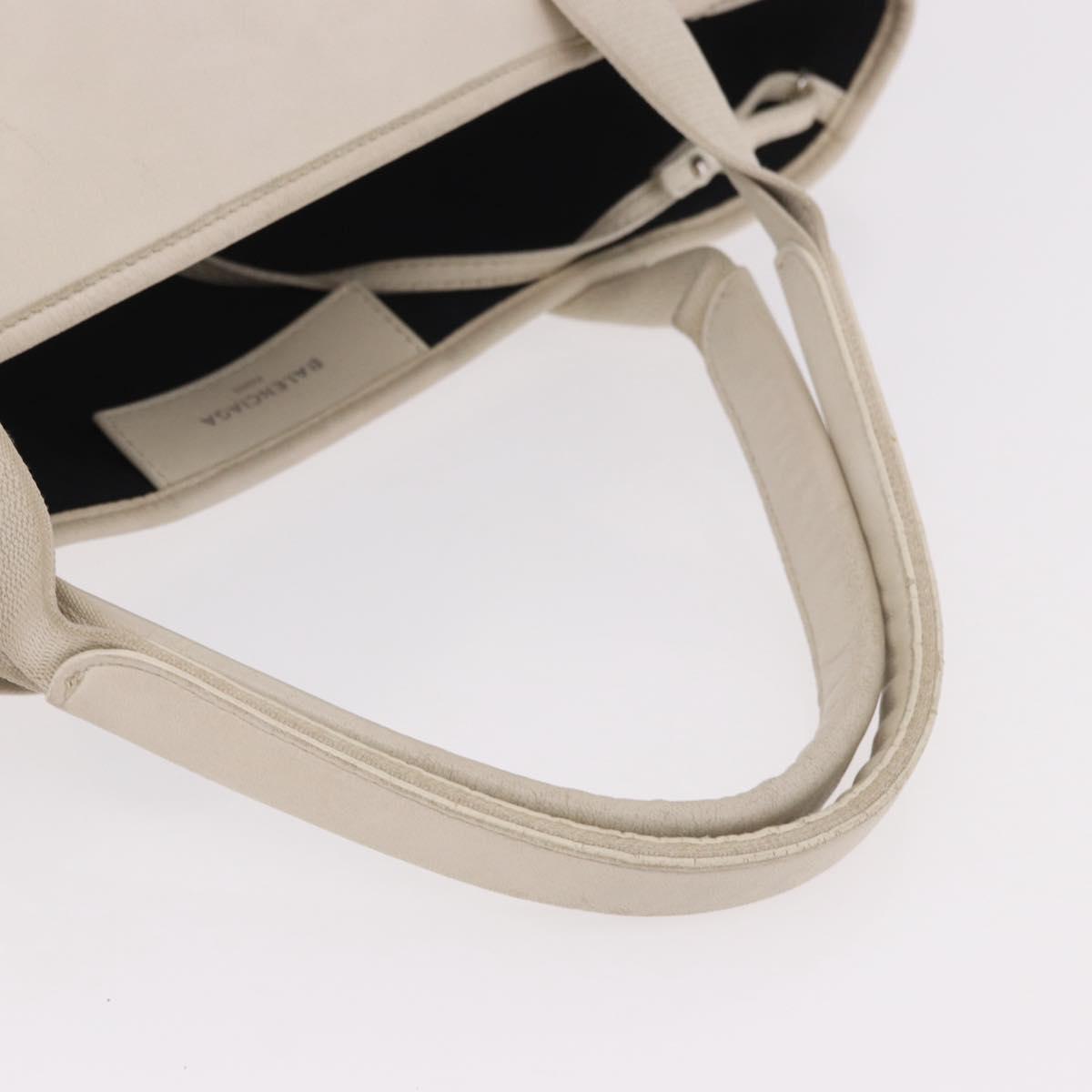 BALENCIAGA Navy Cabas M Hand Bag Leather White Silver 339936 Auth hk3892