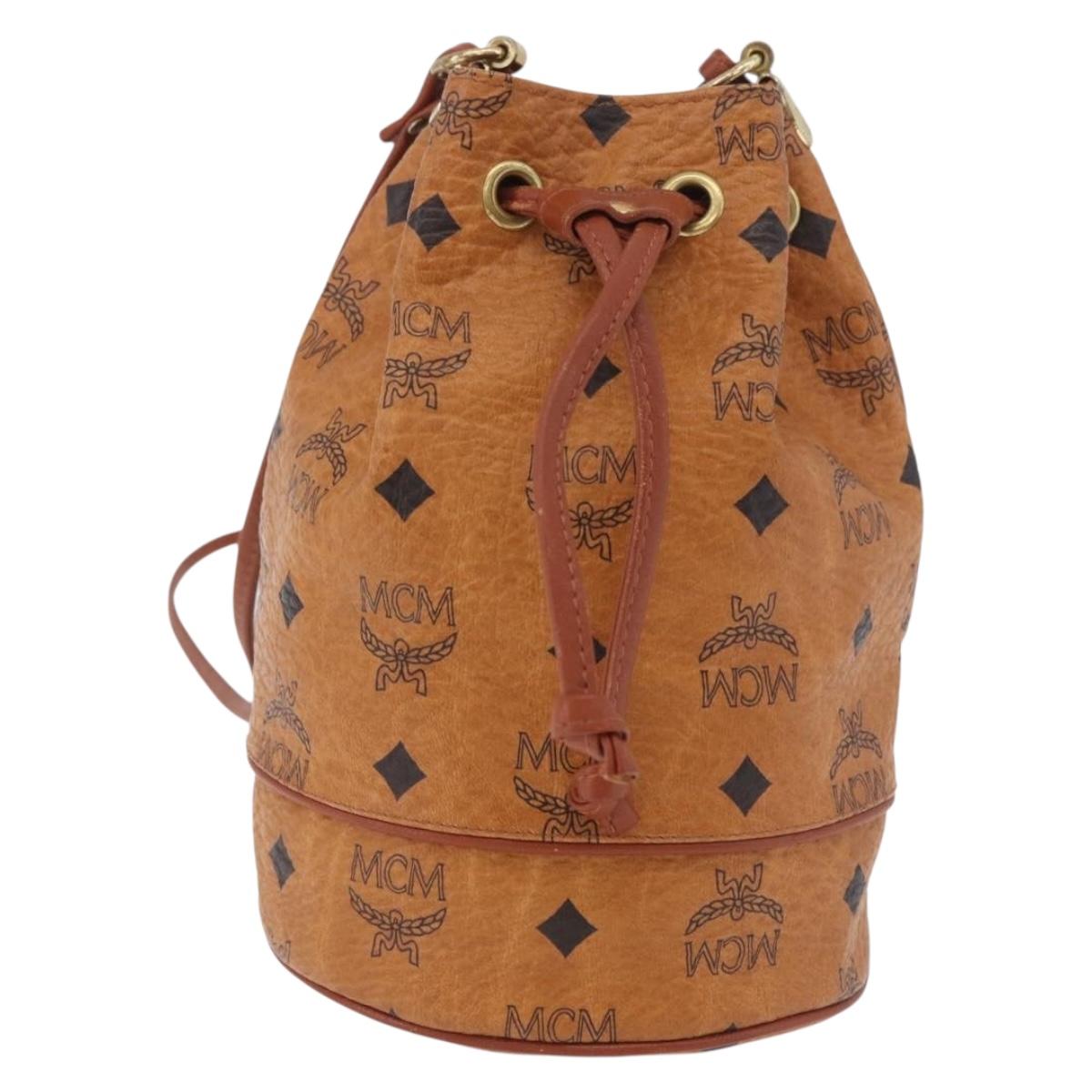 MCM Vicetos Logogram Shoulder Bag PVC Leather Brown Gold Auth hk3898
