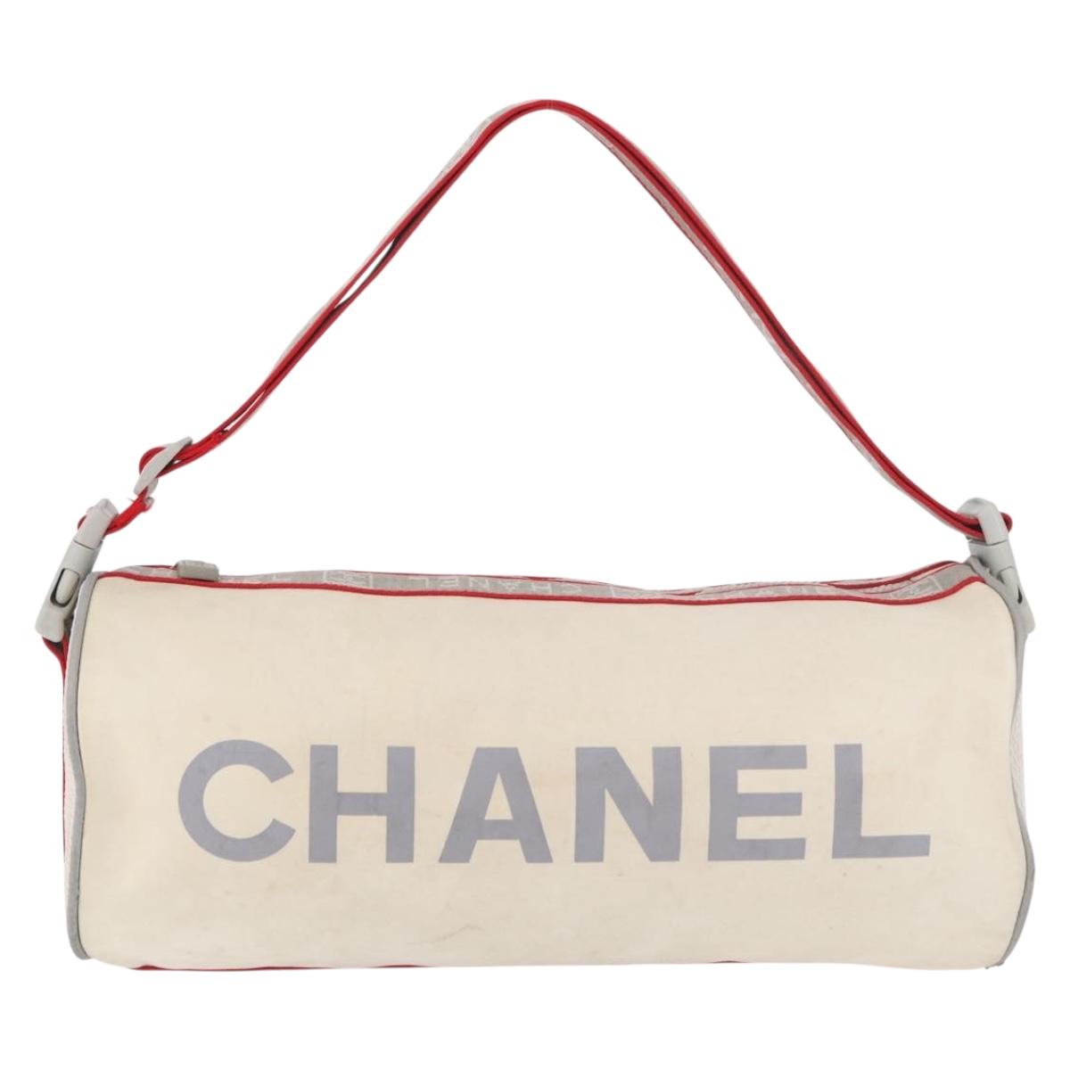 CHANEL Chanel Sports Shoulder Bag Nylon White Silver CC Auth hk3904