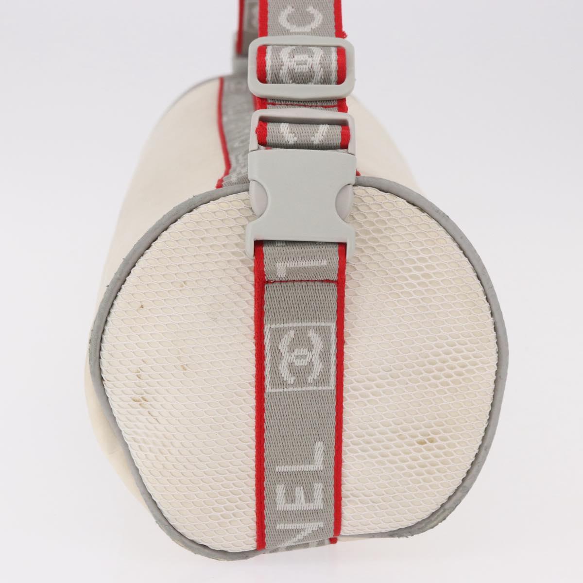 CHANEL Chanel Sports Shoulder Bag Nylon White Silver CC Auth hk3904
