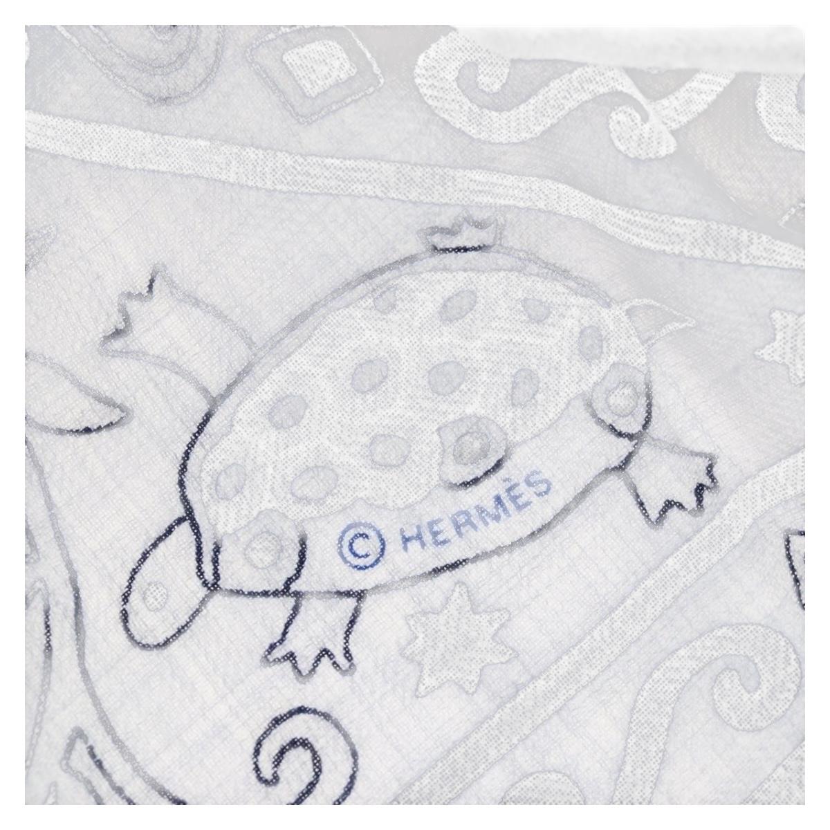 HERMES Carre 140 Scarf ""Peuple Du Vent"" Cashmere Navy Auth hk3921M