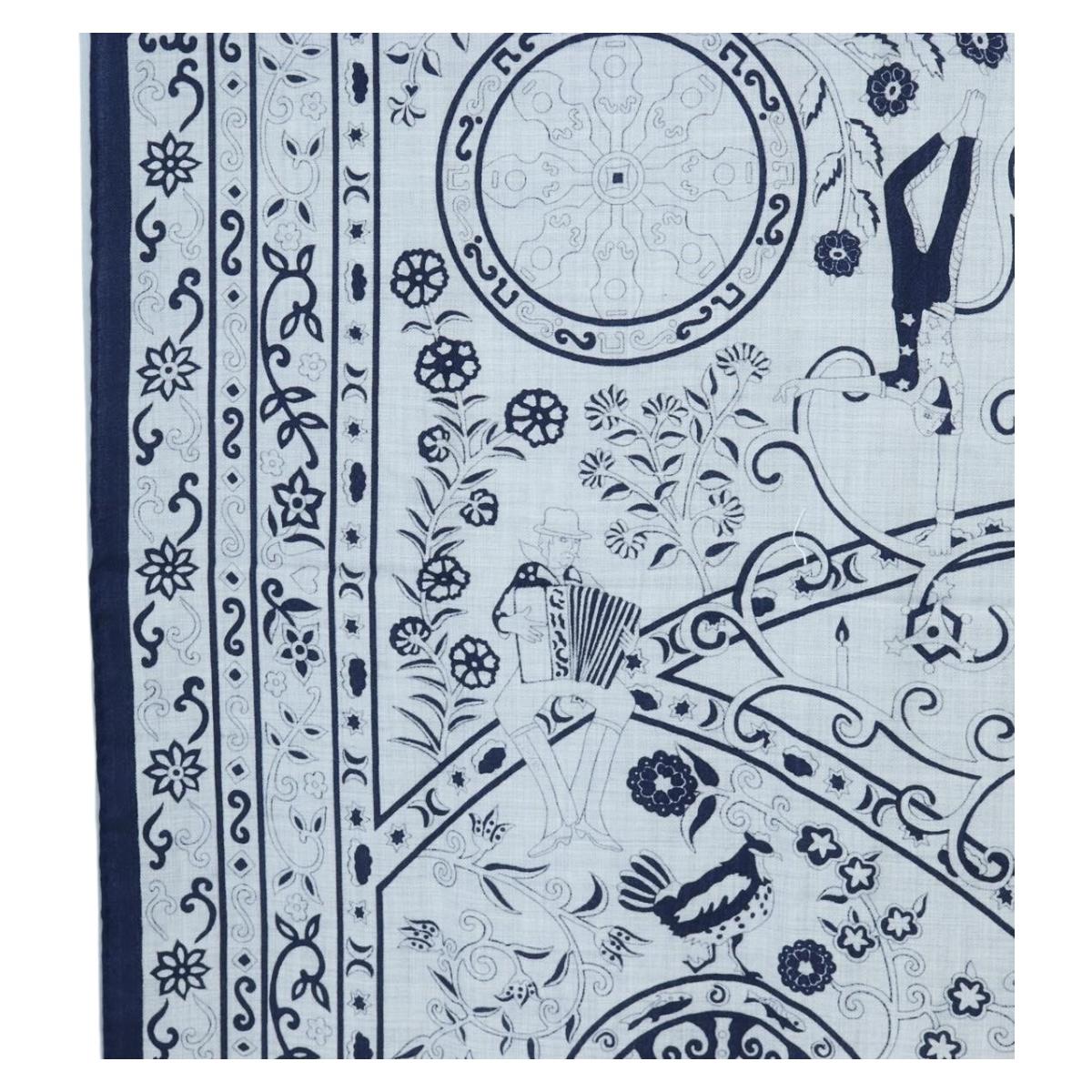 HERMES Carre 140 Scarf ""Peuple Du Vent"" Cashmere Navy Auth hk3921M