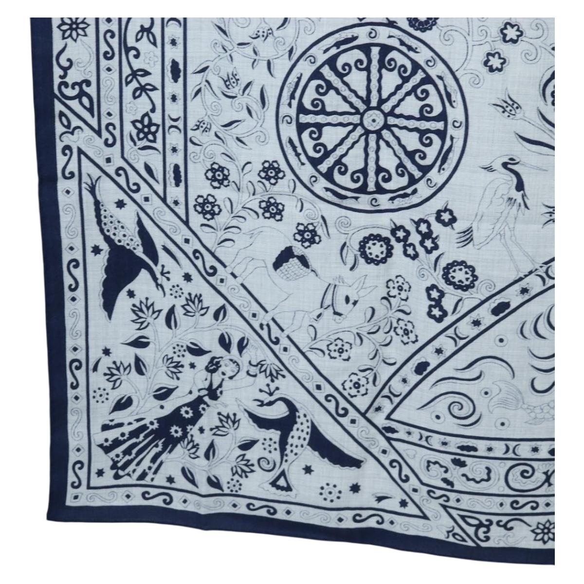 HERMES Carre 140 Scarf ""Peuple Du Vent"" Cashmere Navy Auth hk3921M