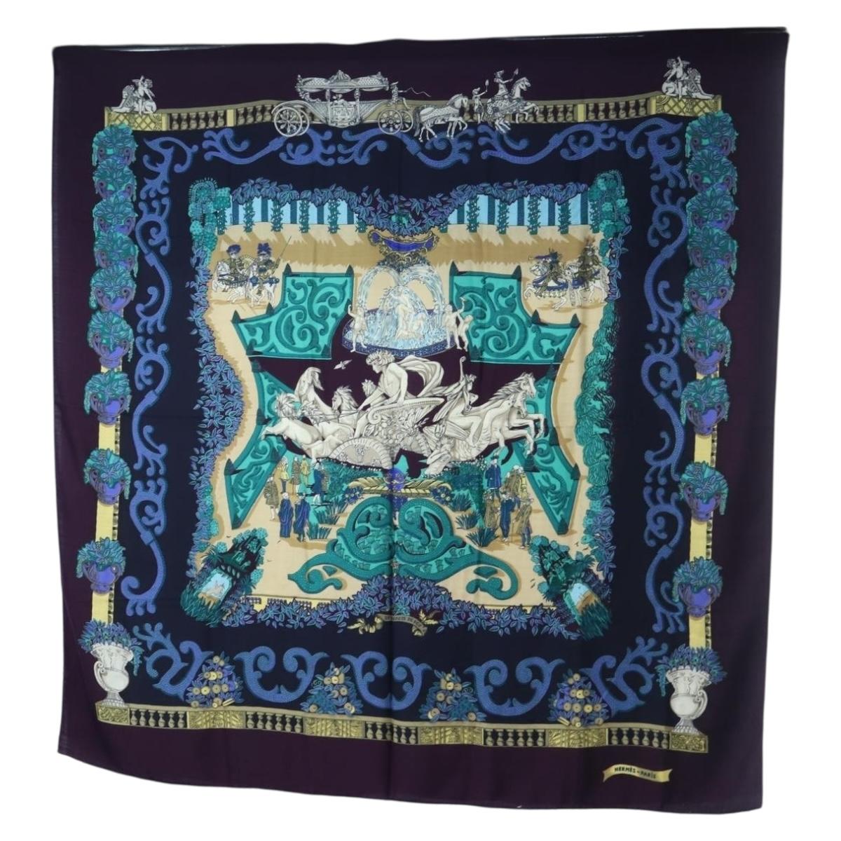 HERMES Carre 140 Scarf ""Le Paradis du Ray"" Cashmere Navy Auth hk3922M