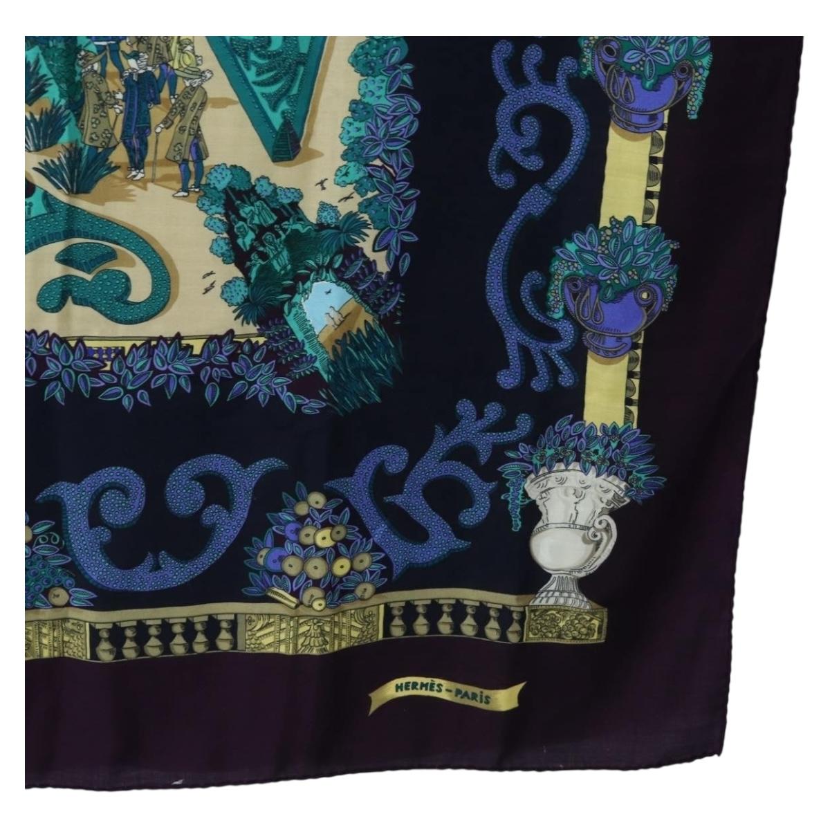 HERMES Carre 140 Scarf ""Le Paradis du Ray"" Cashmere Navy Auth hk3922M