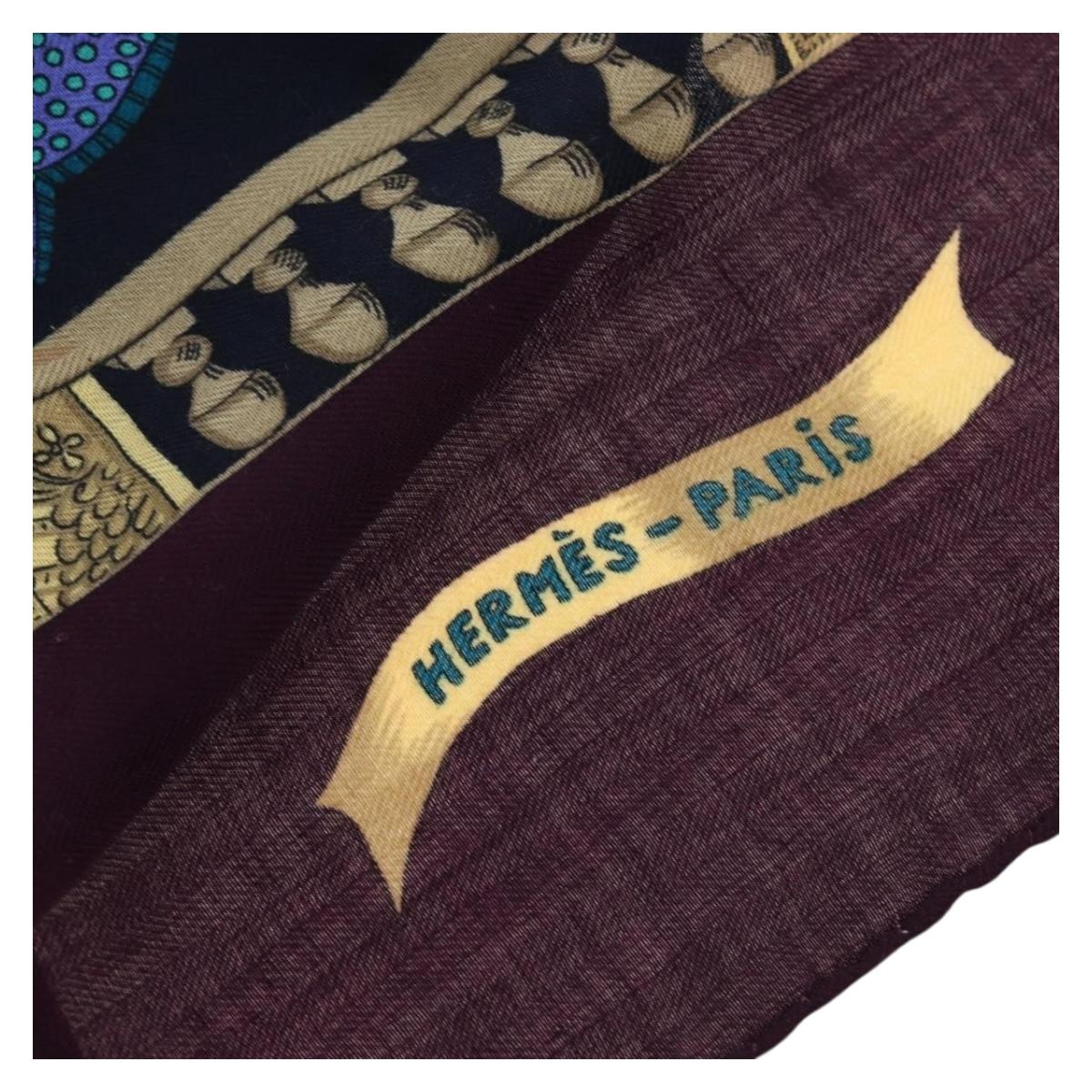 HERMES Carre 140 Scarf ""Le Paradis du Ray"" Cashmere Navy Auth hk3922M