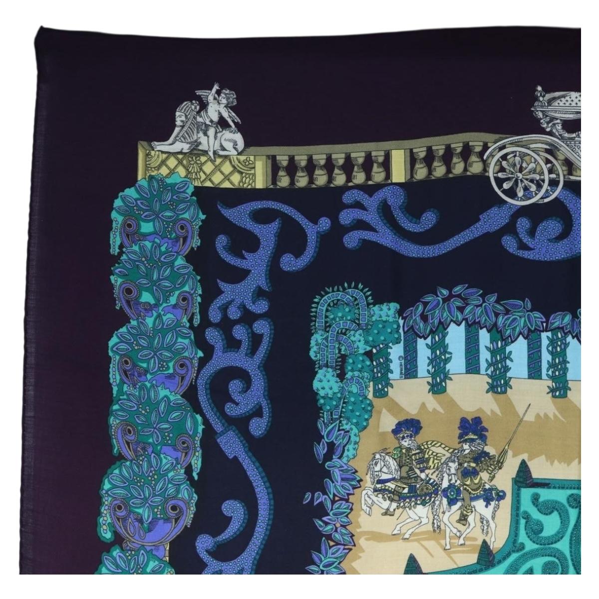 HERMES Carre 140 Scarf ""Le Paradis du Ray"" Cashmere Navy Auth hk3922M