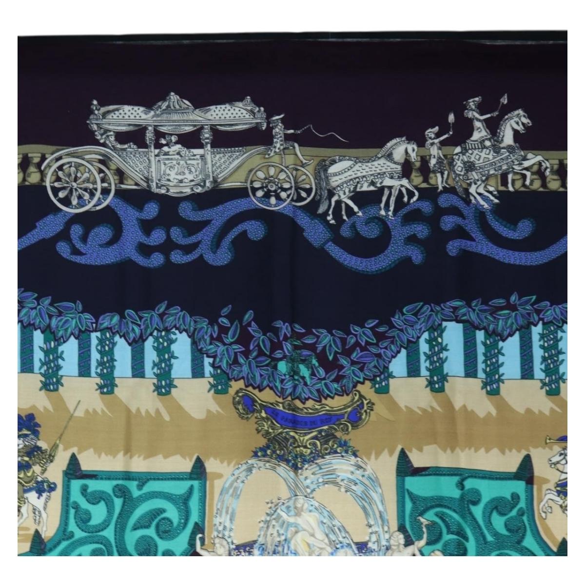 HERMES Carre 140 Scarf ""Le Paradis du Ray"" Cashmere Navy Auth hk3922M