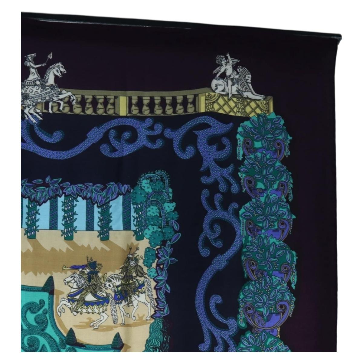 HERMES Carre 140 Scarf ""Le Paradis du Ray"" Cashmere Navy Auth hk3922M