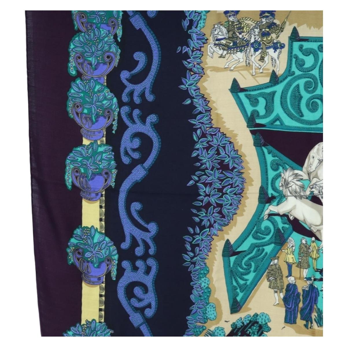 HERMES Carre 140 Scarf ""Le Paradis du Ray"" Cashmere Navy Auth hk3922M