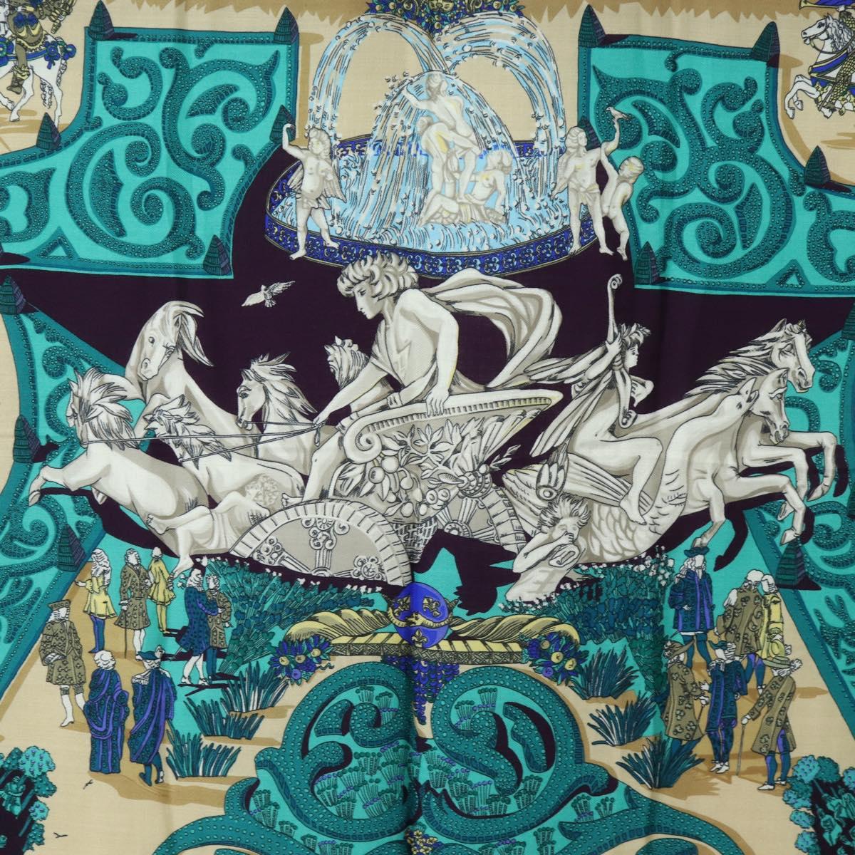 HERMES Carre 140 Scarf ""Le Paradis du Ray"" Cashmere Navy Auth hk3922M