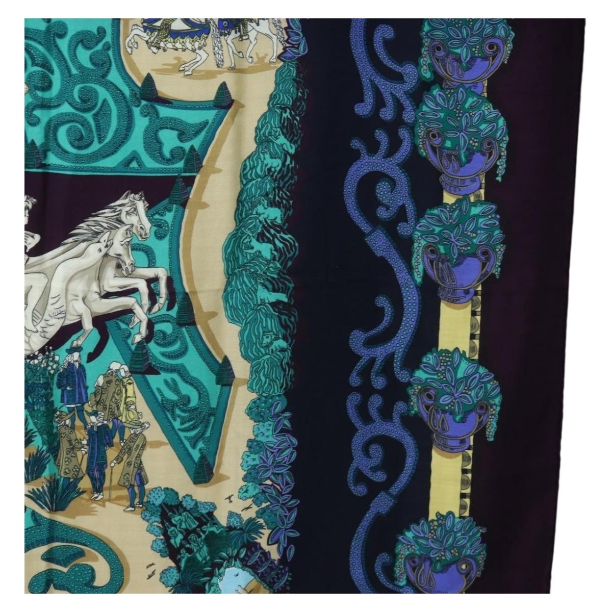 HERMES Carre 140 Scarf ""Le Paradis du Ray"" Cashmere Navy Auth hk3922M