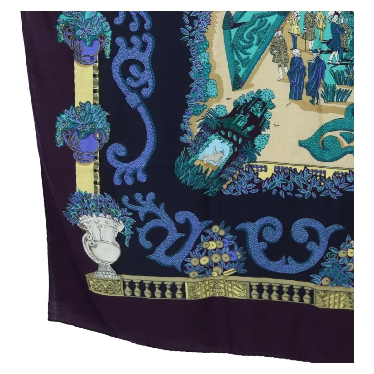 HERMES Carre 140 Scarf ""Le Paradis du Ray"" Cashmere Navy Auth hk3922M