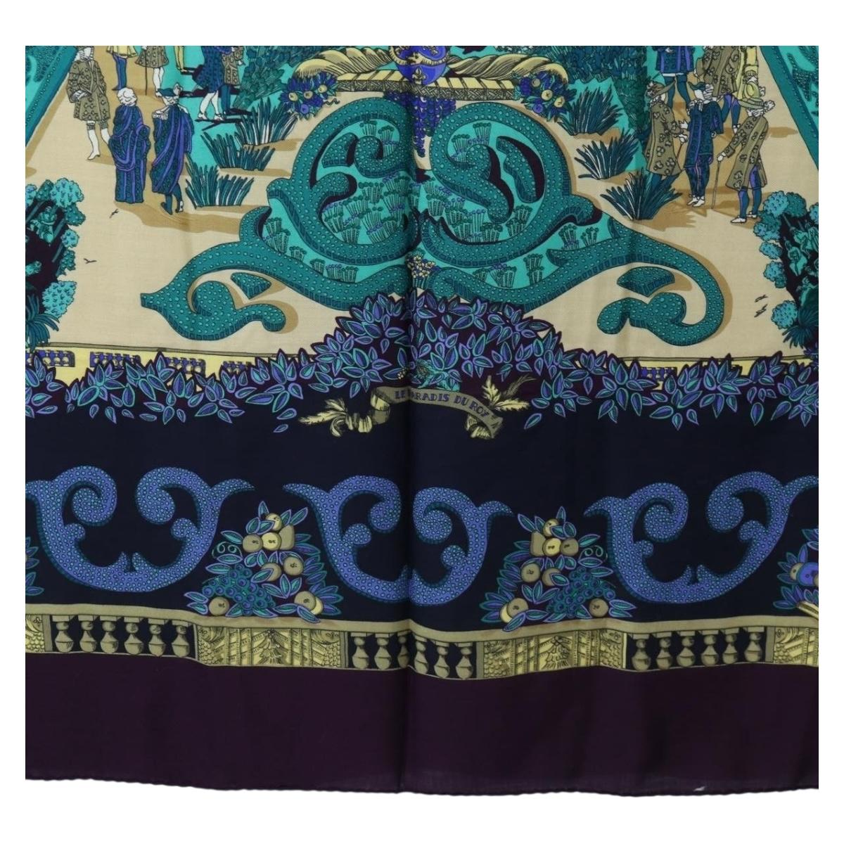 HERMES Carre 140 Scarf ""Le Paradis du Ray"" Cashmere Navy Auth hk3922M