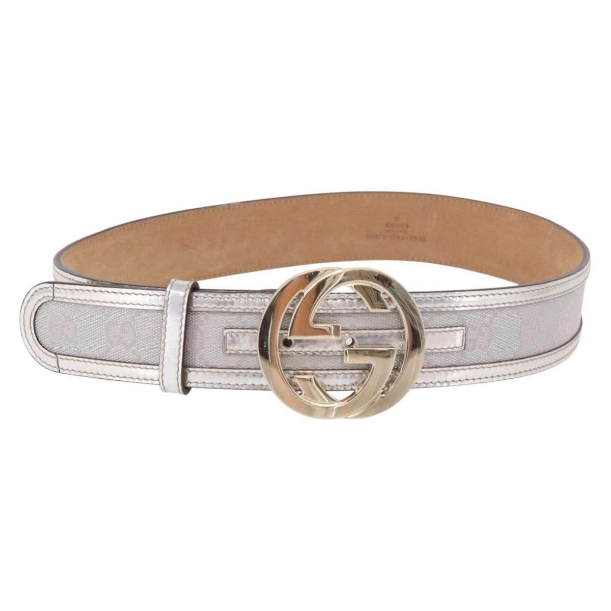 GUCCI GG Canvas Belt 37.8"" Silver Gold 114876 Auth hk3923