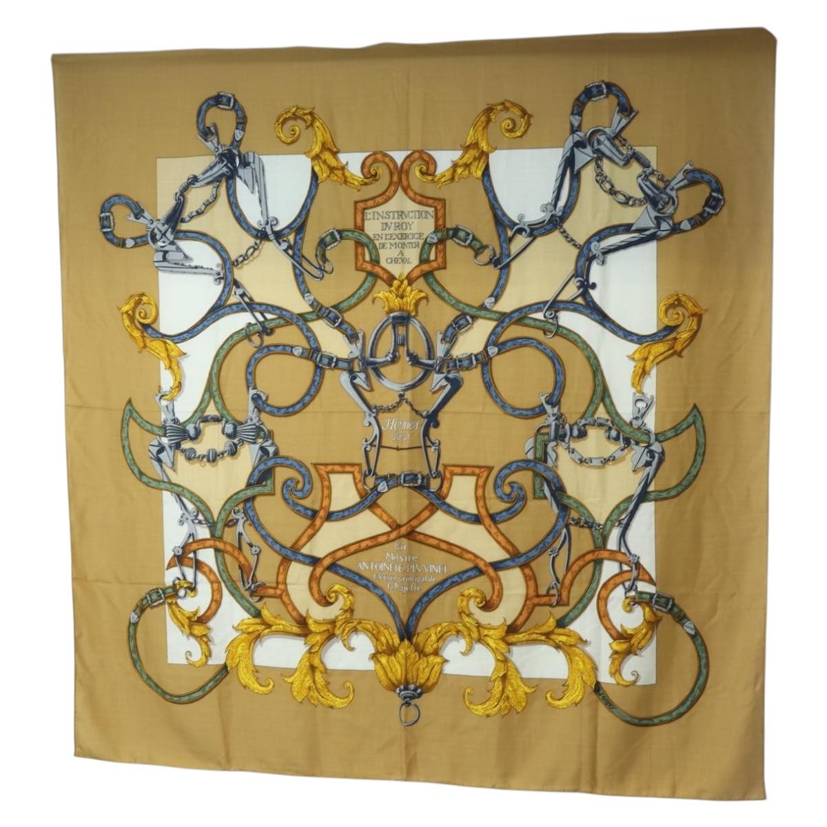 HERMES Carre 140 Scarf ""LINSTRVCTON DU ROY"" Cashmere Brown Auth hk3924V