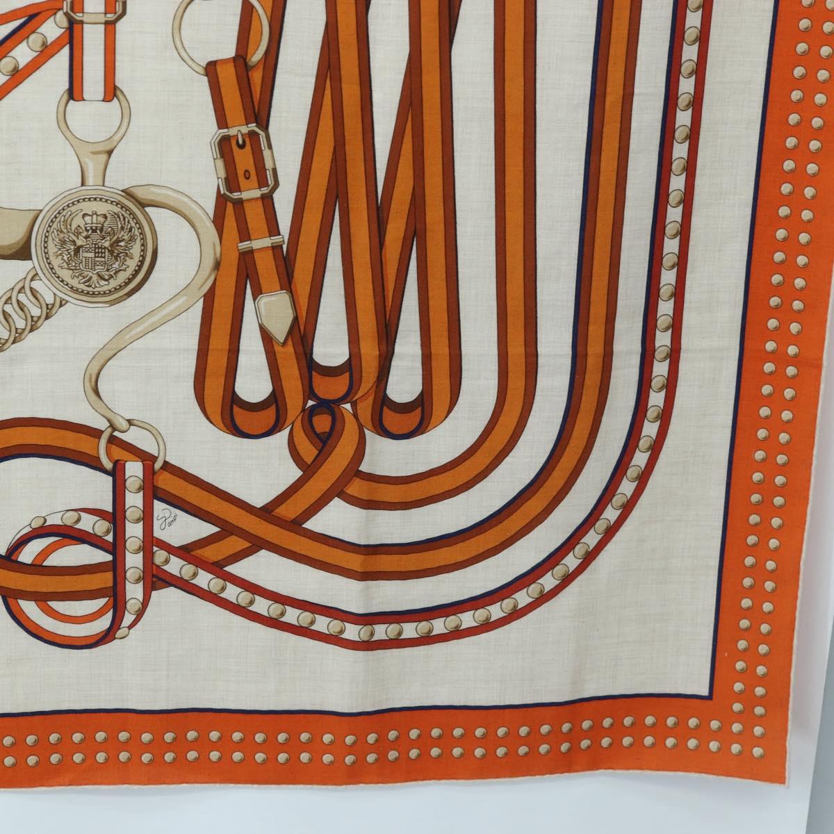 HERMES Carre 140 Scarf ""Grand Tralala"" Cashmere Beige Auth hk3925V