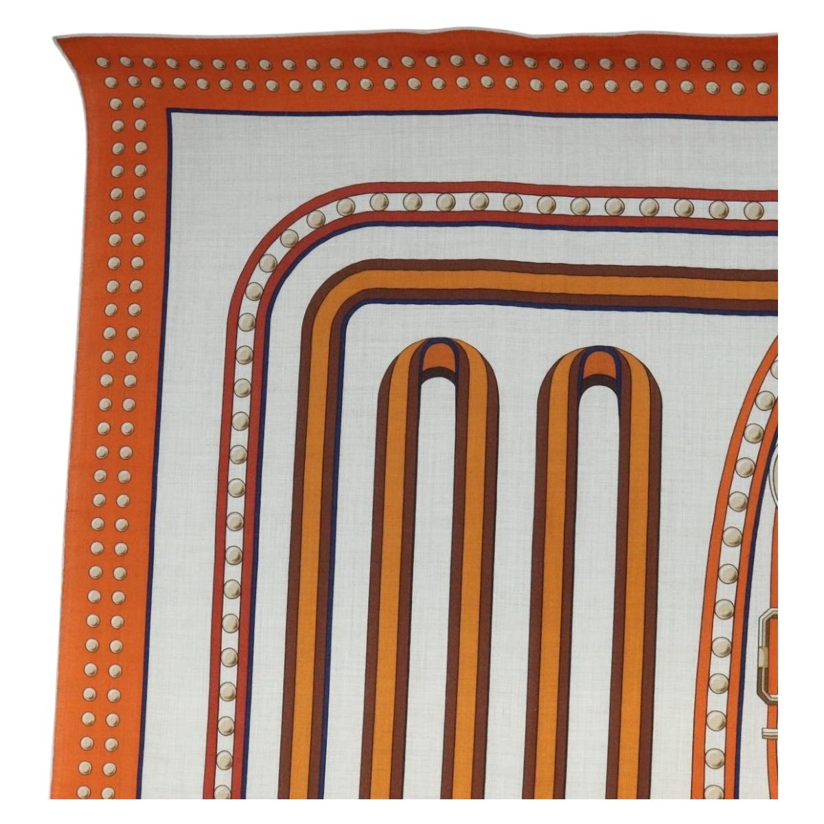 HERMES Carre 140 Scarf ""Grand Tralala"" Cashmere Beige Auth hk3925V
