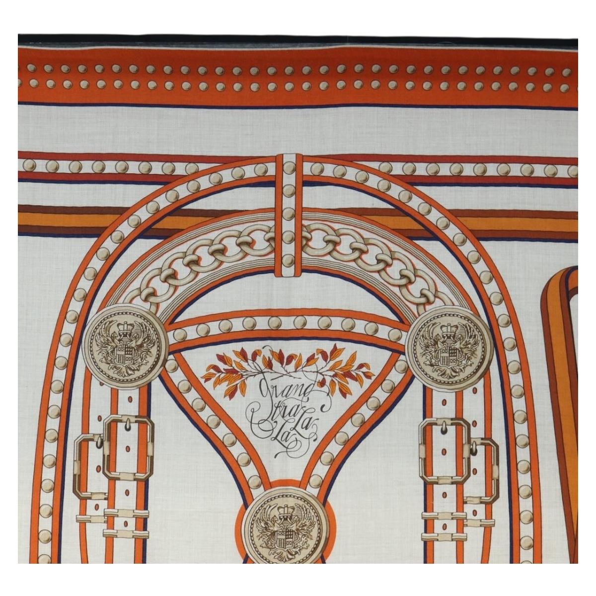 HERMES Carre 140 Scarf ""Grand Tralala"" Cashmere Beige Auth hk3925V