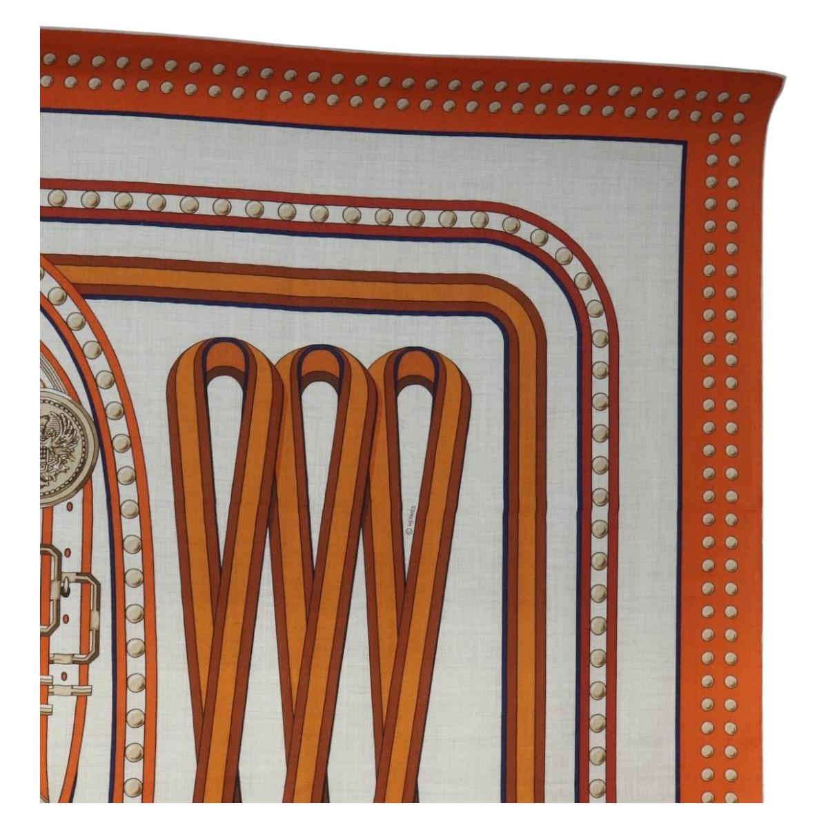 HERMES Carre 140 Scarf ""Grand Tralala"" Cashmere Beige Auth hk3925V