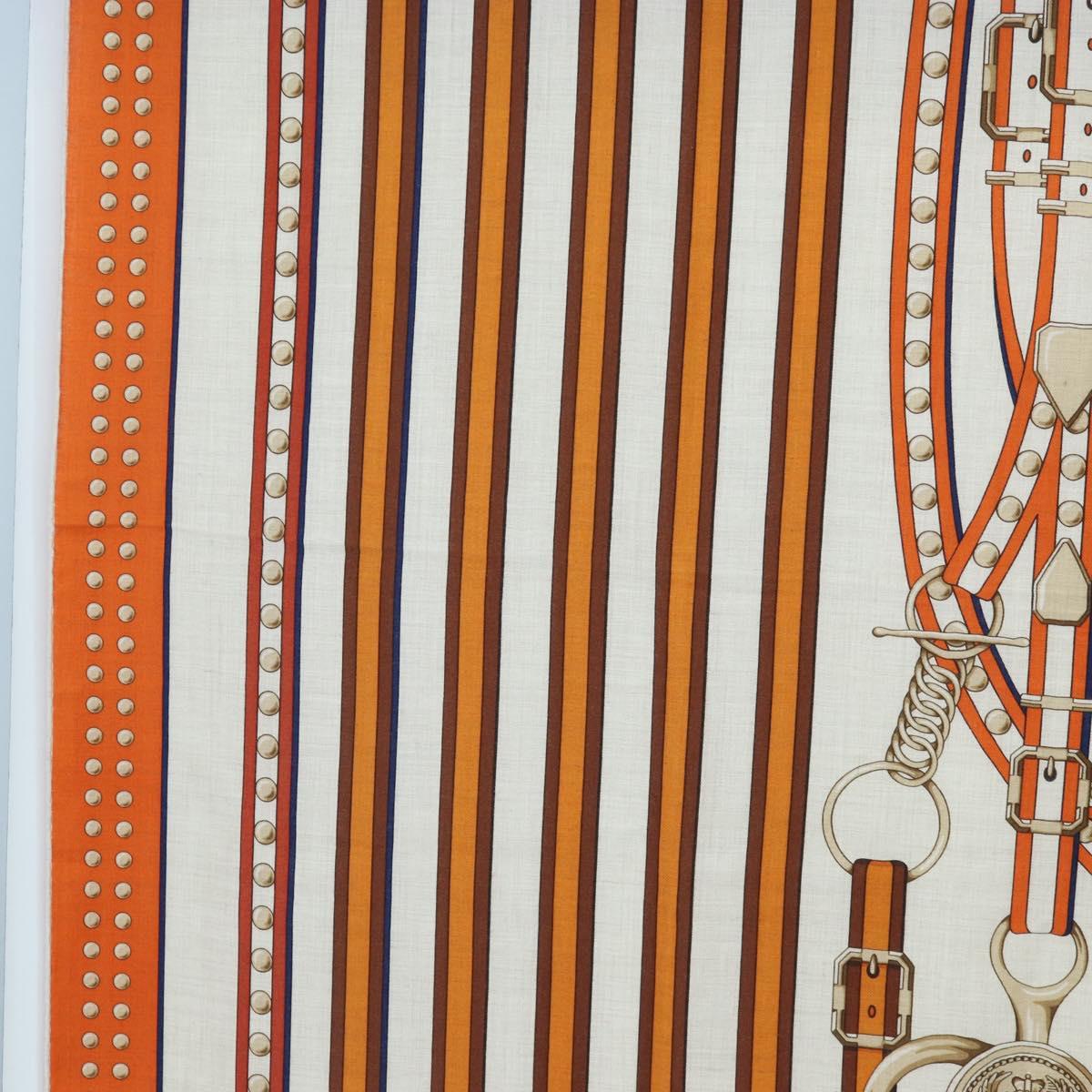 HERMES Carre 140 Scarf ""Grand Tralala"" Cashmere Beige Auth hk3925V