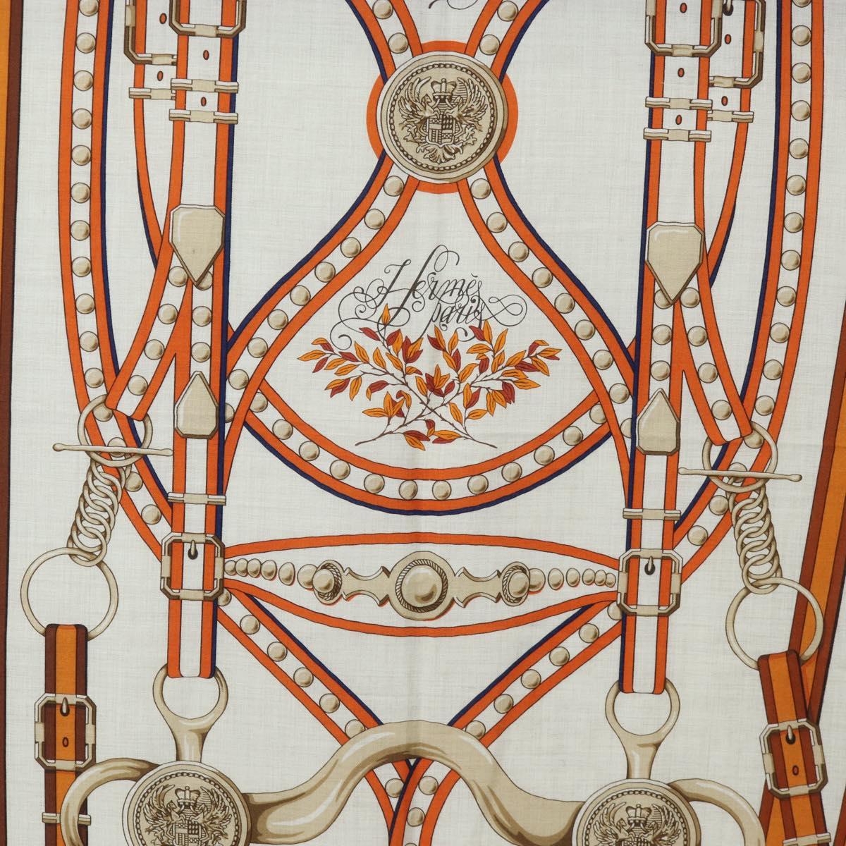 HERMES Carre 140 Scarf ""Grand Tralala"" Cashmere Beige Auth hk3925V