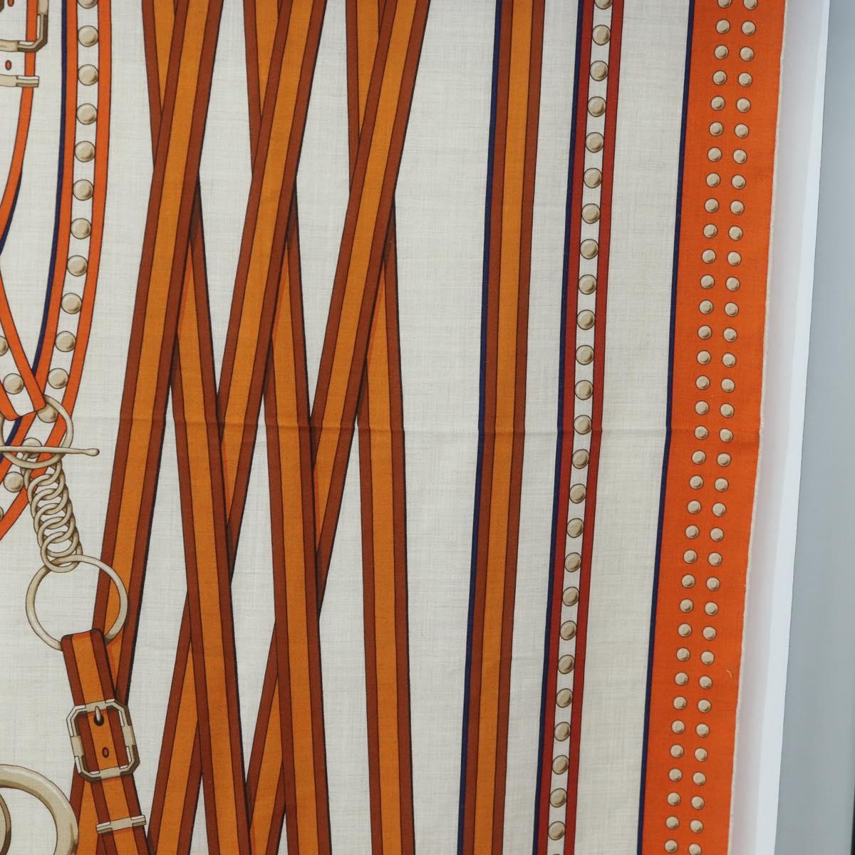 HERMES Carre 140 Scarf ""Grand Tralala"" Cashmere Beige Auth hk3925V