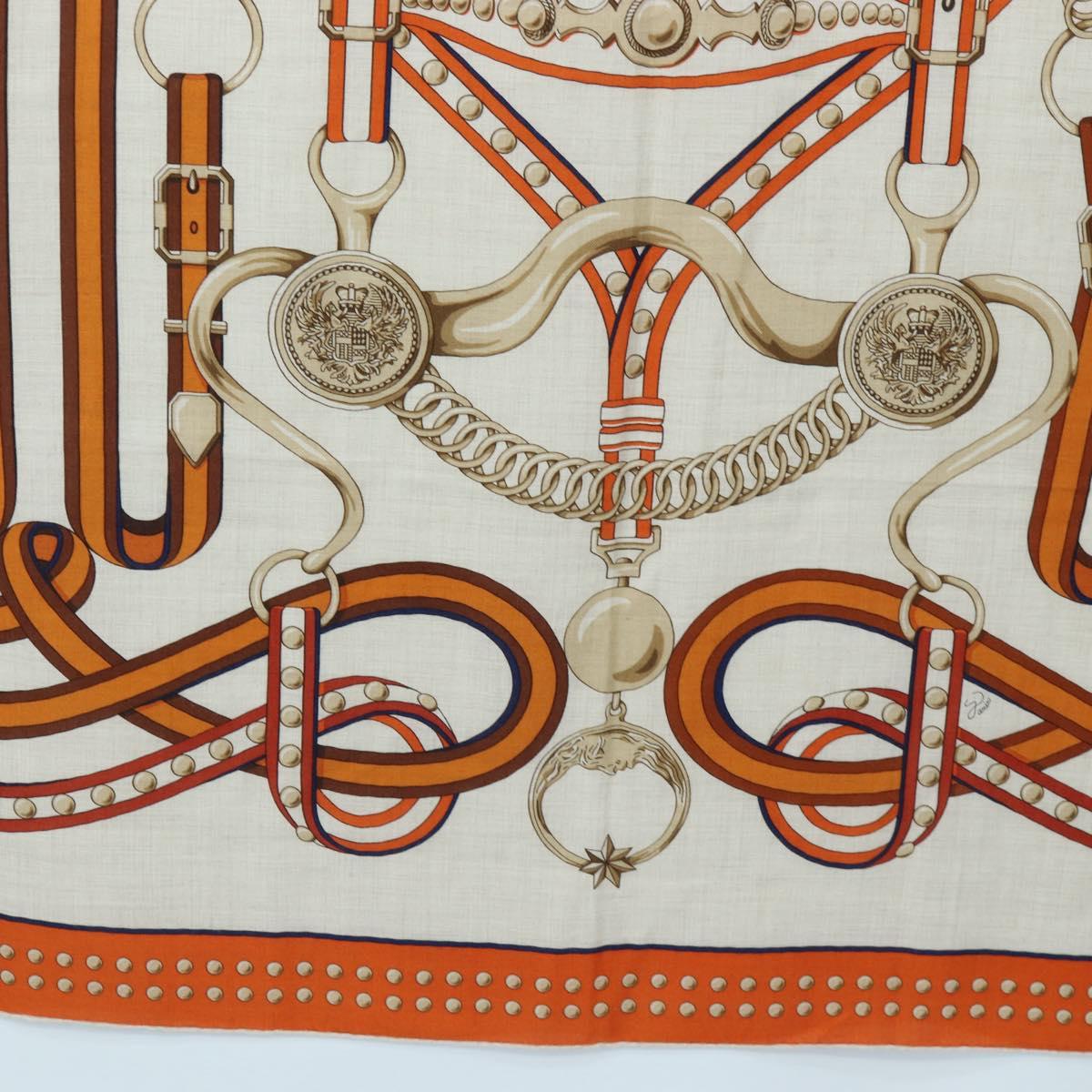HERMES Carre 140 Scarf ""Grand Tralala"" Cashmere Beige Auth hk3925V