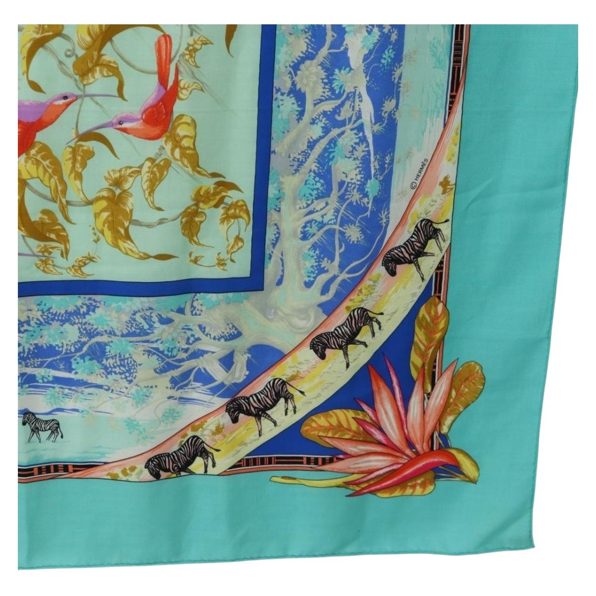 HERMES Carre 140 Scarf ""TROPIQUES"" Cashmere Blue Auth hk3926M