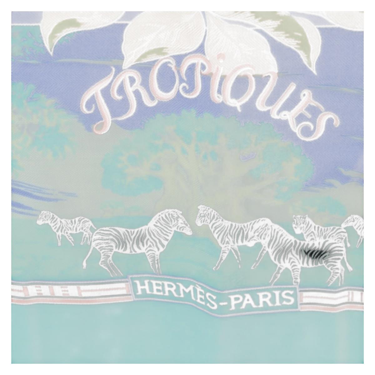 HERMES Carre 140 Scarf ""TROPIQUES"" Cashmere Blue Auth hk3926M