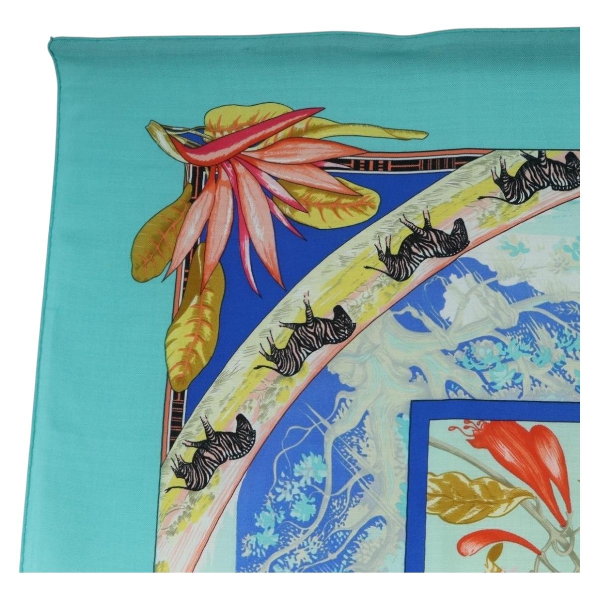 HERMES Carre 140 Scarf ""TROPIQUES"" Cashmere Blue Auth hk3926M