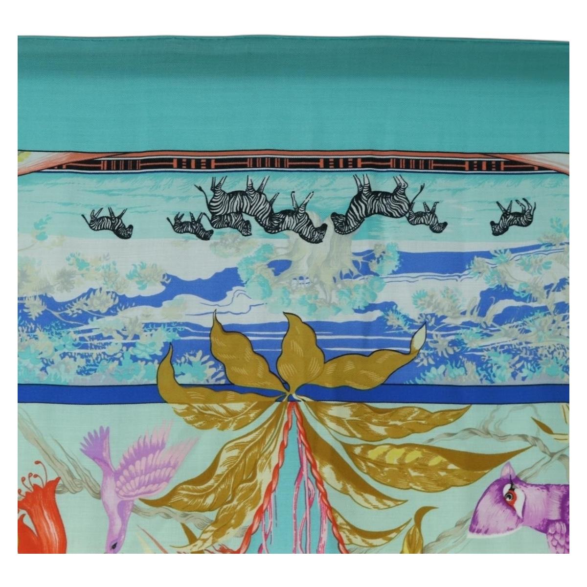 HERMES Carre 140 Scarf ""TROPIQUES"" Cashmere Blue Auth hk3926M