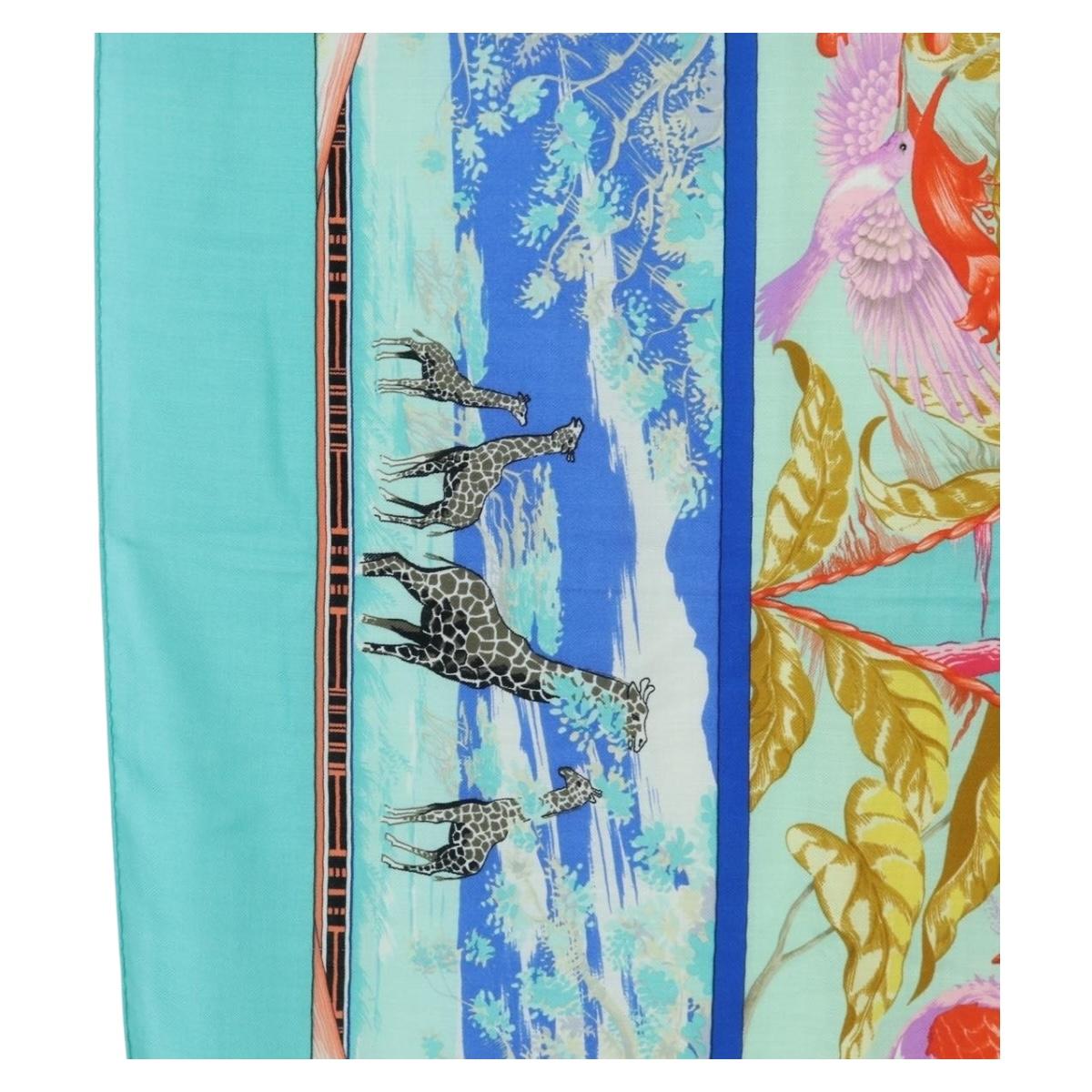 HERMES Carre 140 Scarf ""TROPIQUES"" Cashmere Blue Auth hk3926M