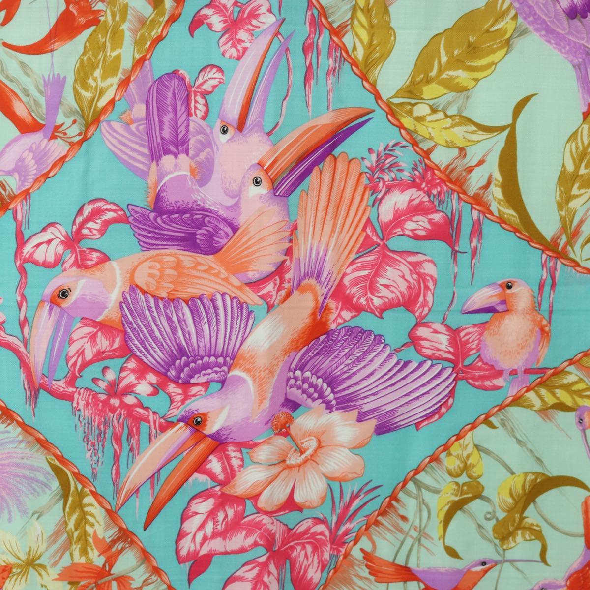 HERMES Carre 140 Scarf ""TROPIQUES"" Cashmere Blue Auth hk3926M