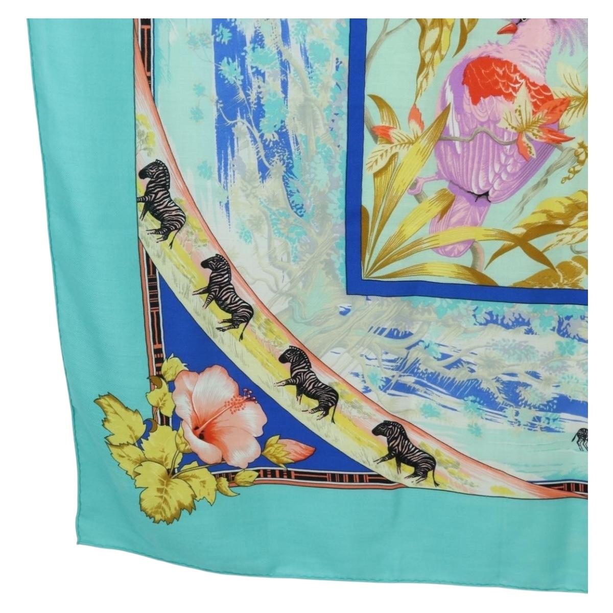 HERMES Carre 140 Scarf ""TROPIQUES"" Cashmere Blue Auth hk3926M