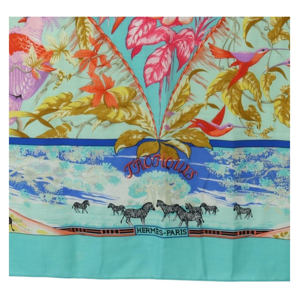 HERMES Carre 140 Scarf ""TROPIQUES"" Cashmere Blue Auth hk3926M