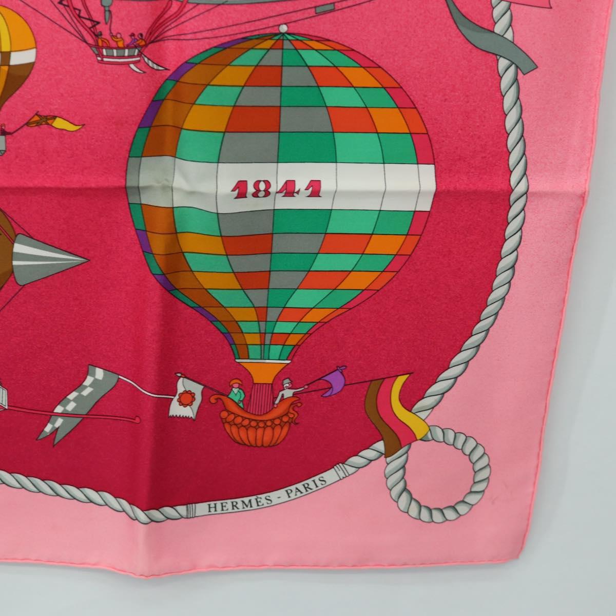 HERMES Carre 90 Scarf ""LES FOLIES DU CIEL"" Silk Pink Auth hk3927V