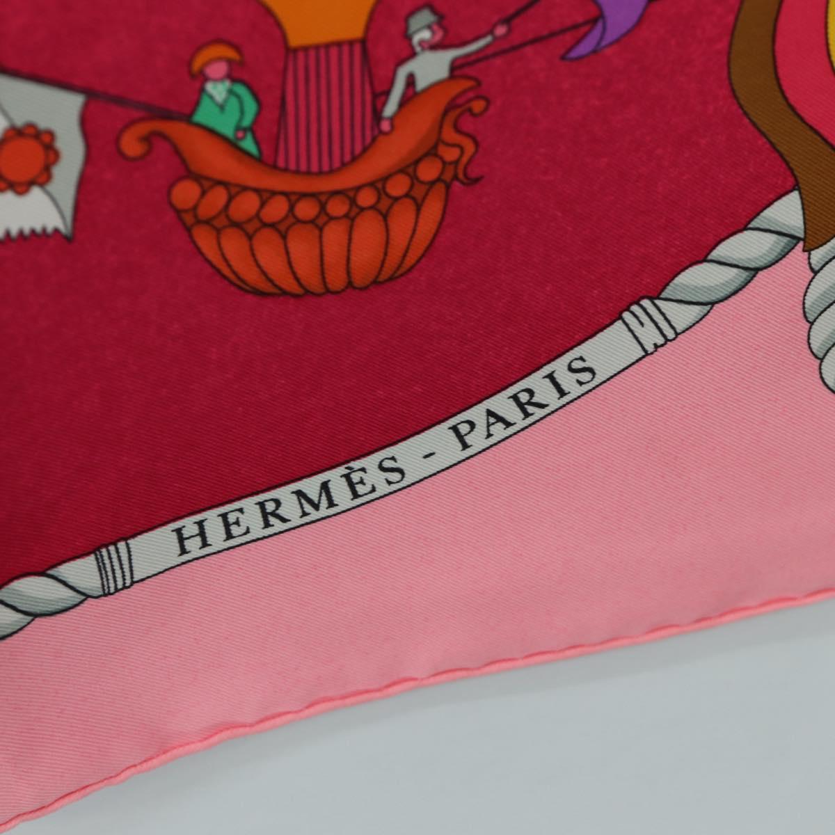 HERMES Carre 90 Scarf ""LES FOLIES DU CIEL"" Silk Pink Auth hk3927V