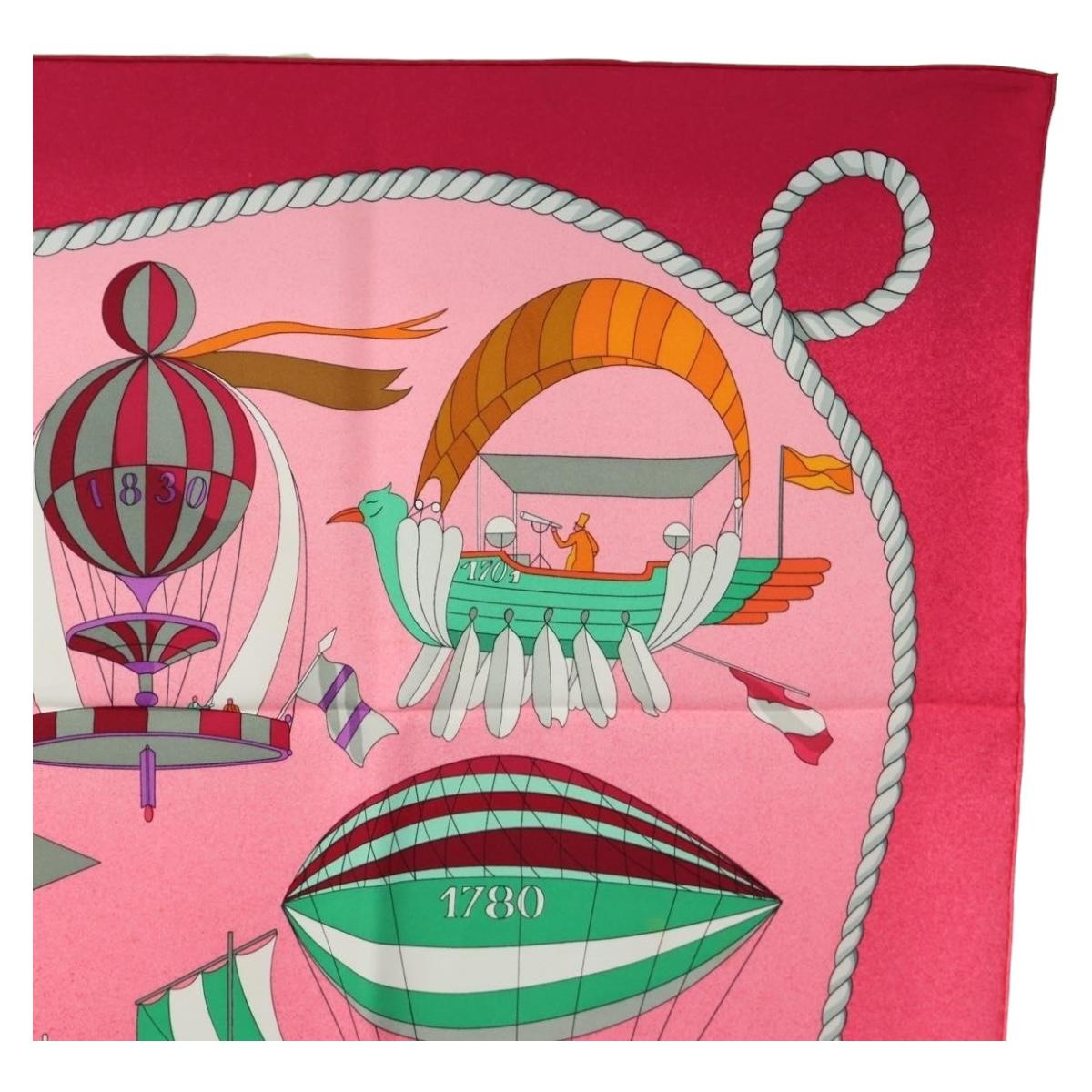 HERMES Carre 90 Scarf ""LES FOLIES DU CIEL"" Silk Pink Auth hk3927V