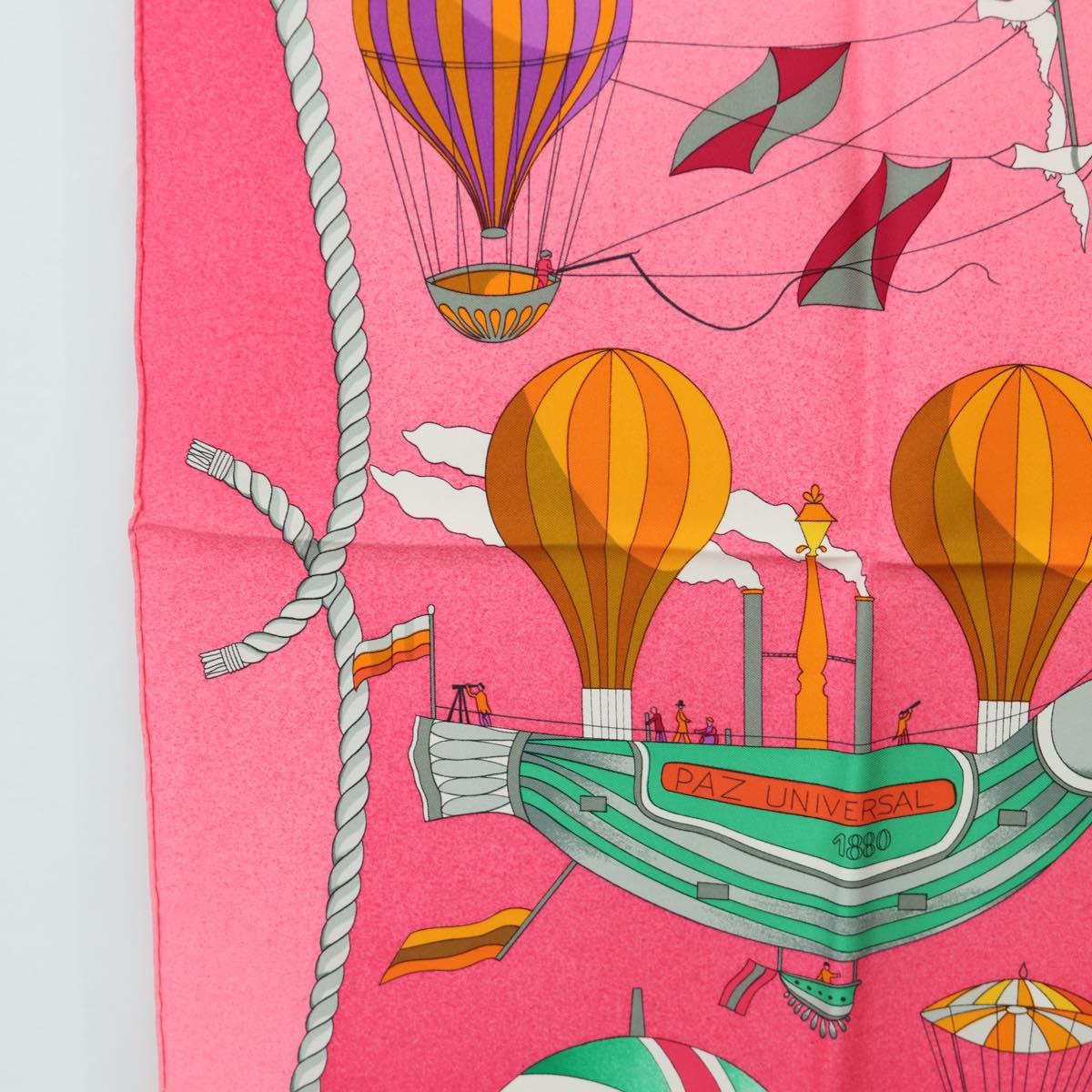 HERMES Carre 90 Scarf ""LES FOLIES DU CIEL"" Silk Pink Auth hk3927V