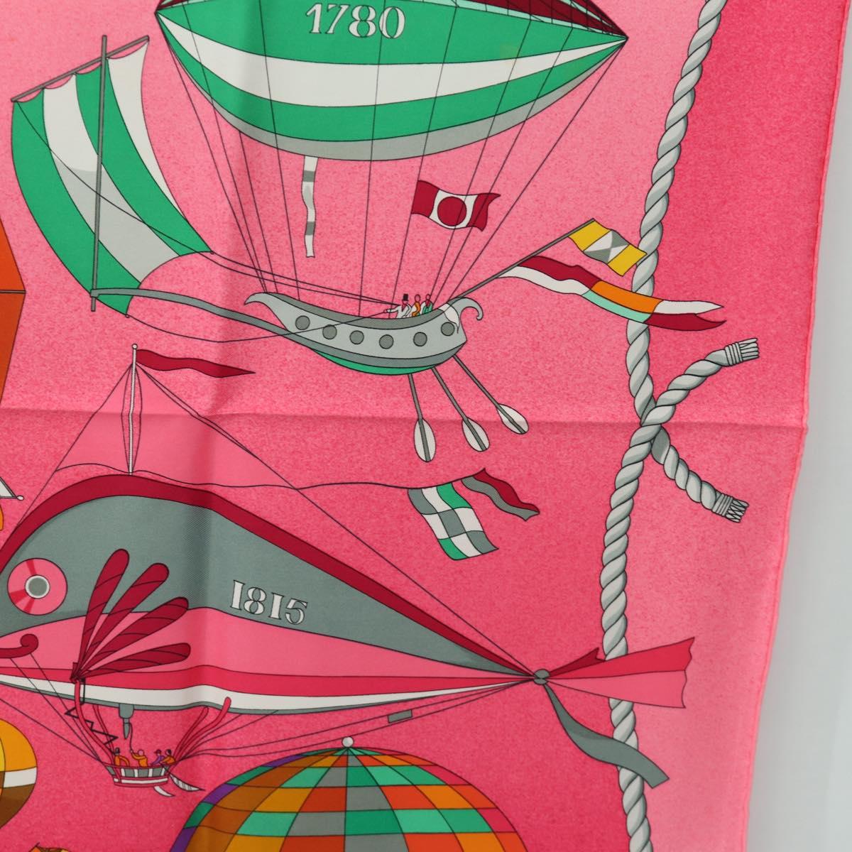 HERMES Carre 90 Scarf ""LES FOLIES DU CIEL"" Silk Pink Auth hk3927V